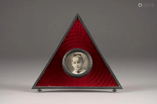 A SILVER AND GUILLOCHÃ‰ ENAMEL PHOTO FRAME