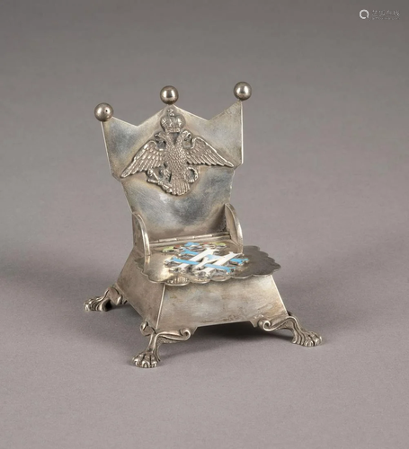 A SILVER SALT CHAIR WITH CHAMPLEVÃ‰ ENAMEL MONOGRAM