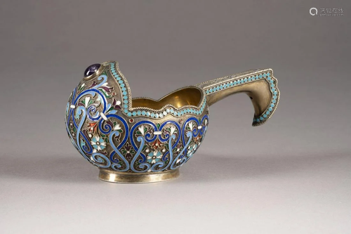 A LARGE SILVER-GILT AND CLOISONNÃ‰ ENAMEL KOVSH