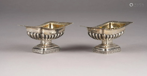 A PAIR OF LARGE SILVER SALT CELLARS