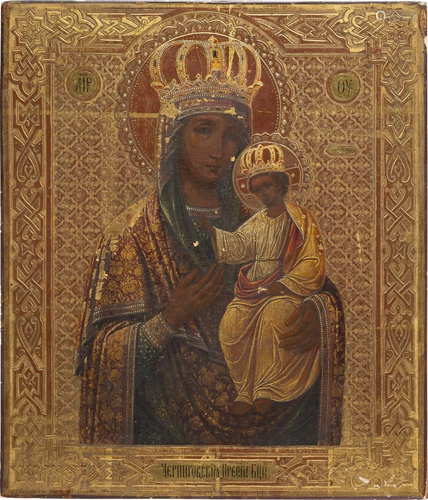 A DATED ICON SHOWING THE MOTHER OF GOD OF CHERNIG…