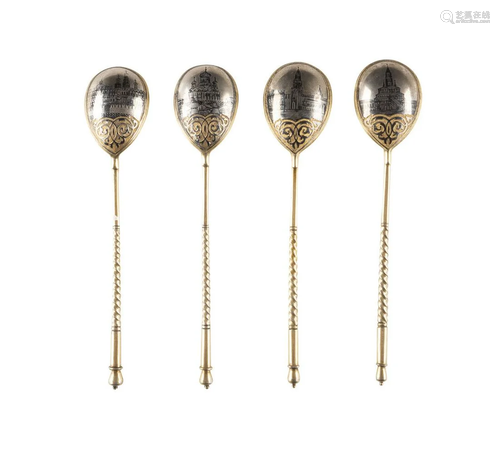 FOUR SILVER-GILT AND NIELLO SPOONS