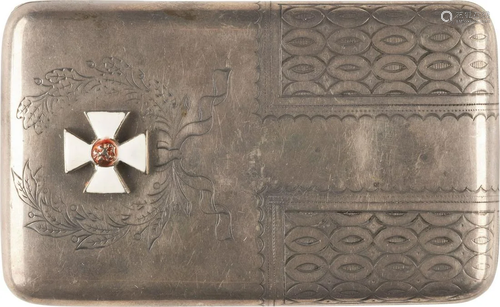 A SILVER CIGARETTE CASE WITH THE ORDER OF ST. GEORGE