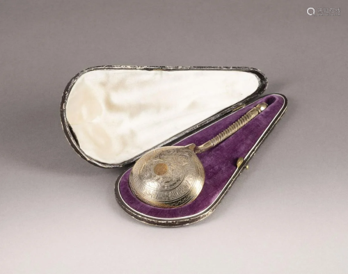 A LARGE SILVER-GILT SPOON WITHIN ORIGINAL FITTED CASE
