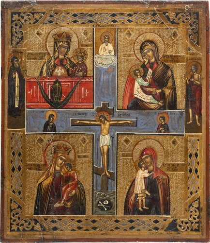 A QUADRI-PARTITE ICON SHOWING IMAGES OF THE MOTHE…