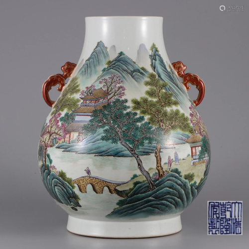 A Famille Rose Landscape Zun Vase Qing Dynasty