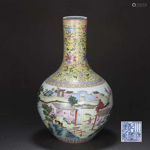 A Famille Rose Figural Story Globular Vase Qing Dynasty