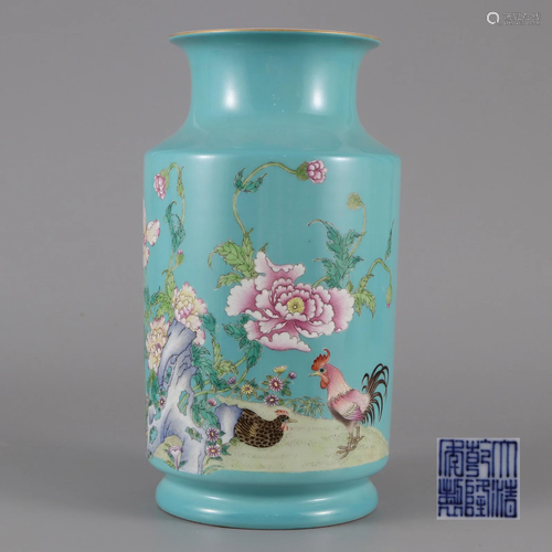 A Famille Rose Rooster Lantern Vase Qing Dynasty