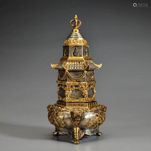 A Bronze Partly Gilt Censer Qing Dynasty