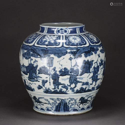 A Blue and White Figural Story Jar Ming Dynasty