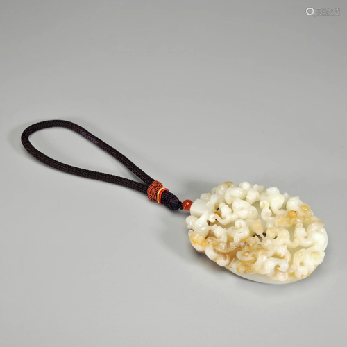 A Carved White and Russet Jade Pendant Qing Dynasty