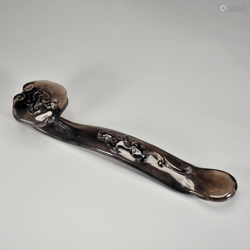 A Carved Smoky Quartz Ruyi Scepter Qing Dynasty