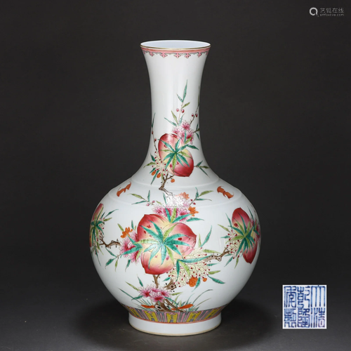 A Famille Rose Peaches Bottle Vase Qing Dynasty