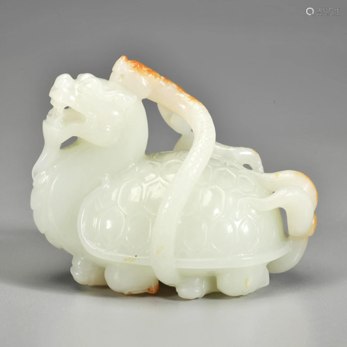 A Carved White Jade Beast Qing Dynasty