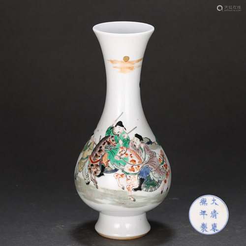 A Famille Verte Figural Story Vase Qing Dynasty