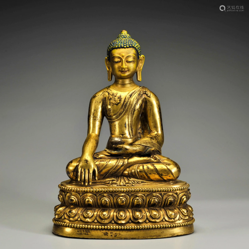 A Tibetan Gilt-bronze Shakyamuni