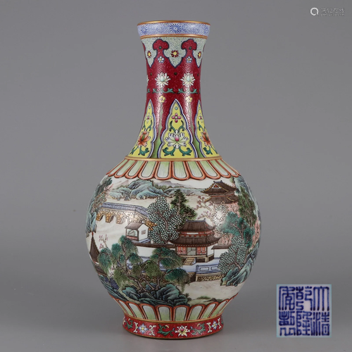 A Famille Rose Bottle Vase Qing Dynasty