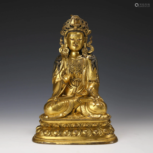 A Bronze Gilt Seated Guanyin Qing Dynasty