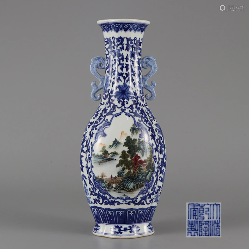 An Underglaze Blue and Famille Rose Vase Qing Dynasty