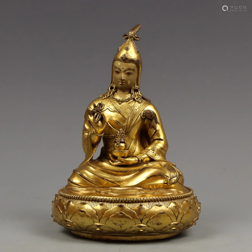 A Tibetan Bronze Gilt Padmasambhava