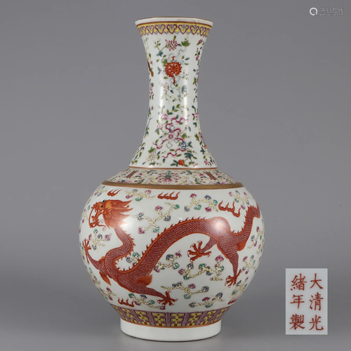 A Famille Rose Dragon Decorative Vase Qing Dynasty