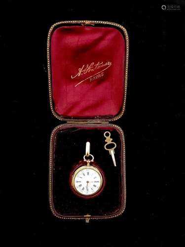 Montre de col en or jaune 18k 750°/00, cadran émaillé blanc ...