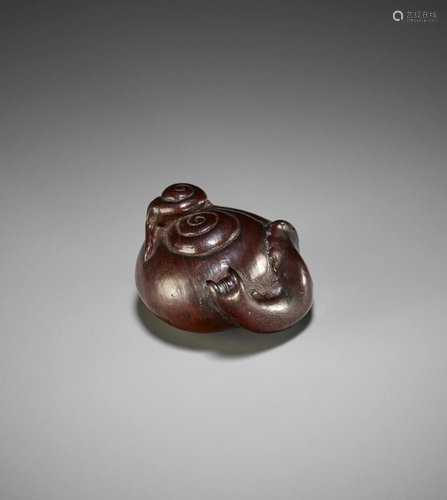 A WOOD NETSUKE OF TWO SNAILS