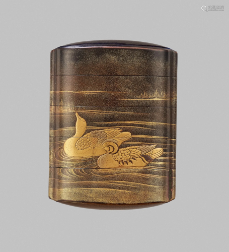 A FINE GOLD LACQUER FOUR-CASE INRO WITH DUCKS