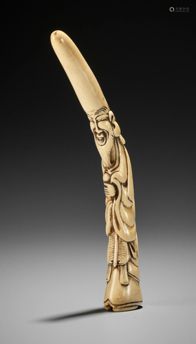 A TALL STAG ANTLER NETSUKE OF FUKUROKUJU