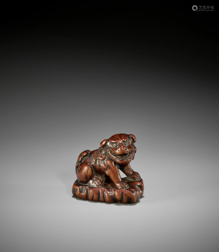 A GOOD WOOD NETSUKE OF A SHISHI