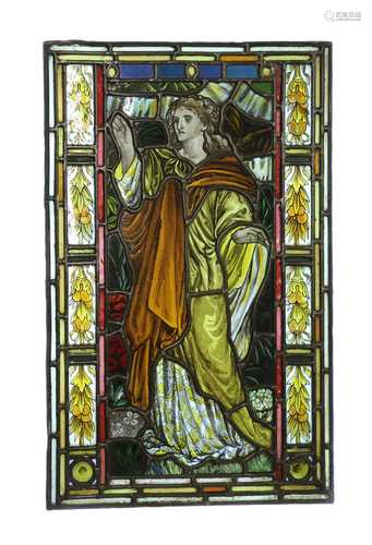 A set of four stained glass panels,