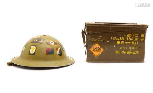 A WWII British Officer's helmet and ammunition case