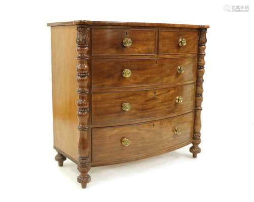 A late Regency mahogany bow front chest of drawers,