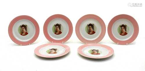 A set of six Persian porcelain plates,