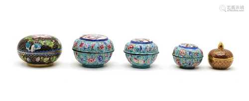 Three Chinese painted enamel boxes and covers,