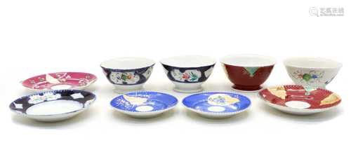 Four Russian Gardner style porcelain bowls with foliate deco...