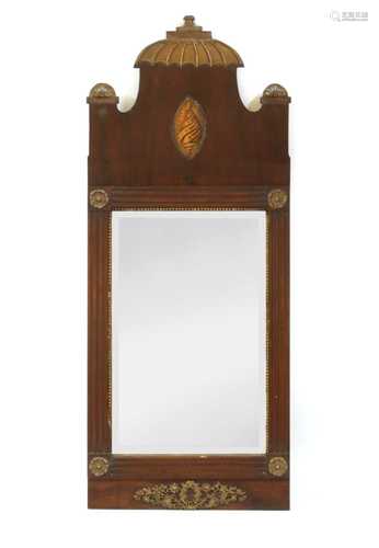 A George III inlaid mahogany and parcel gilt pier mirror,