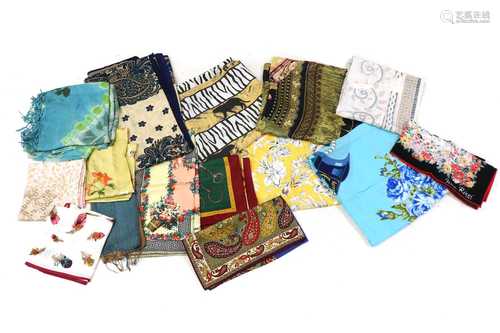 A collection of silk and other scarves,