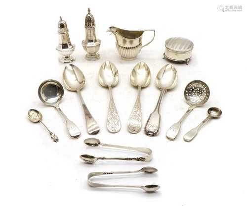 A collection of silver items,