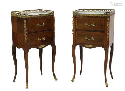 A pair of Continental mahogany, beech and marquetry inlaid n...