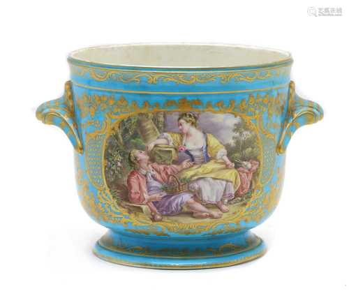 A Sevres porcelain twin-handled cache pot,