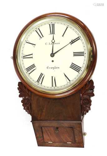 A 19th century mahogany drop dial wall clock,