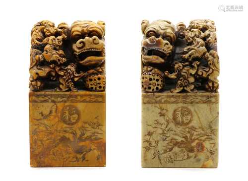 A pair of Chinese soapstone bookends