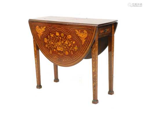 A mahogany and Dutch marquetry drop-leaf table