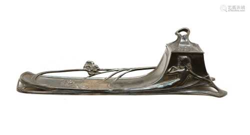 A WMF silvered pewter inkstand,