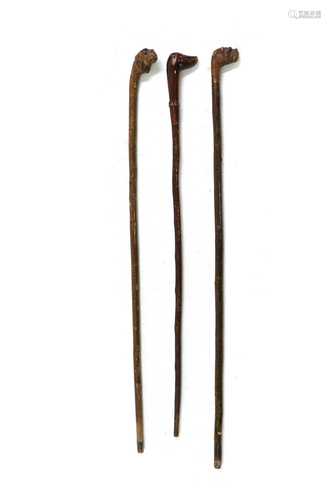 A carved wooden walking stick,