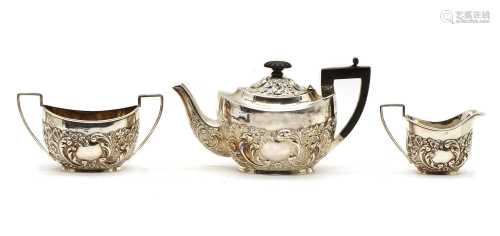 A three piece Victorian silver tea set,