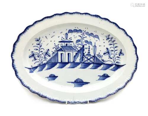 An early 19th century blue and white oval pearl ware plate,