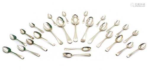 A small collection of antique silver old English pattern fla...