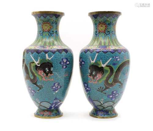 A pair of Chinese cloisonne vases,